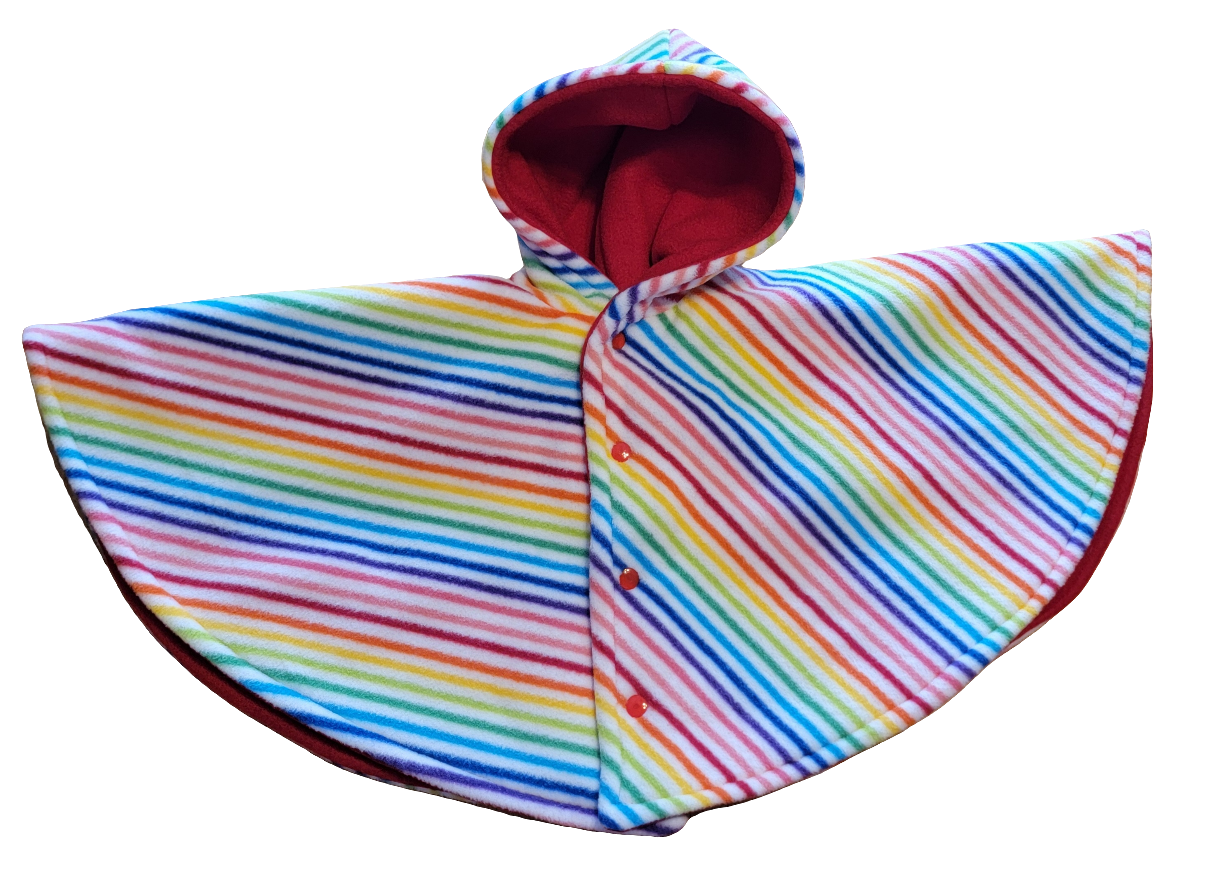 Rainbow Stripe/Red Car Seat Poncho