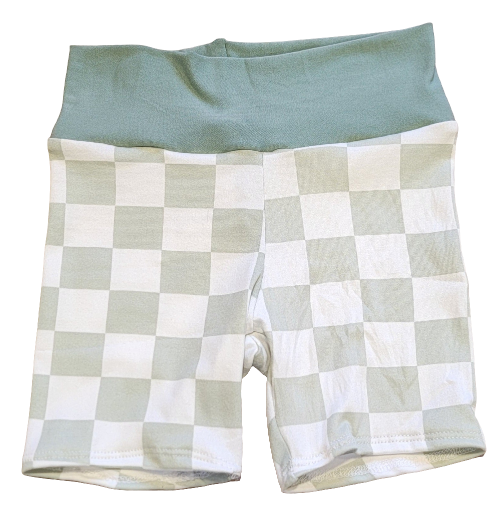 Sage Checkered Biker Shorts