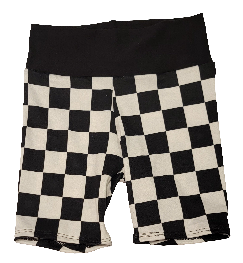 Black Checkered Print Biker Shorts