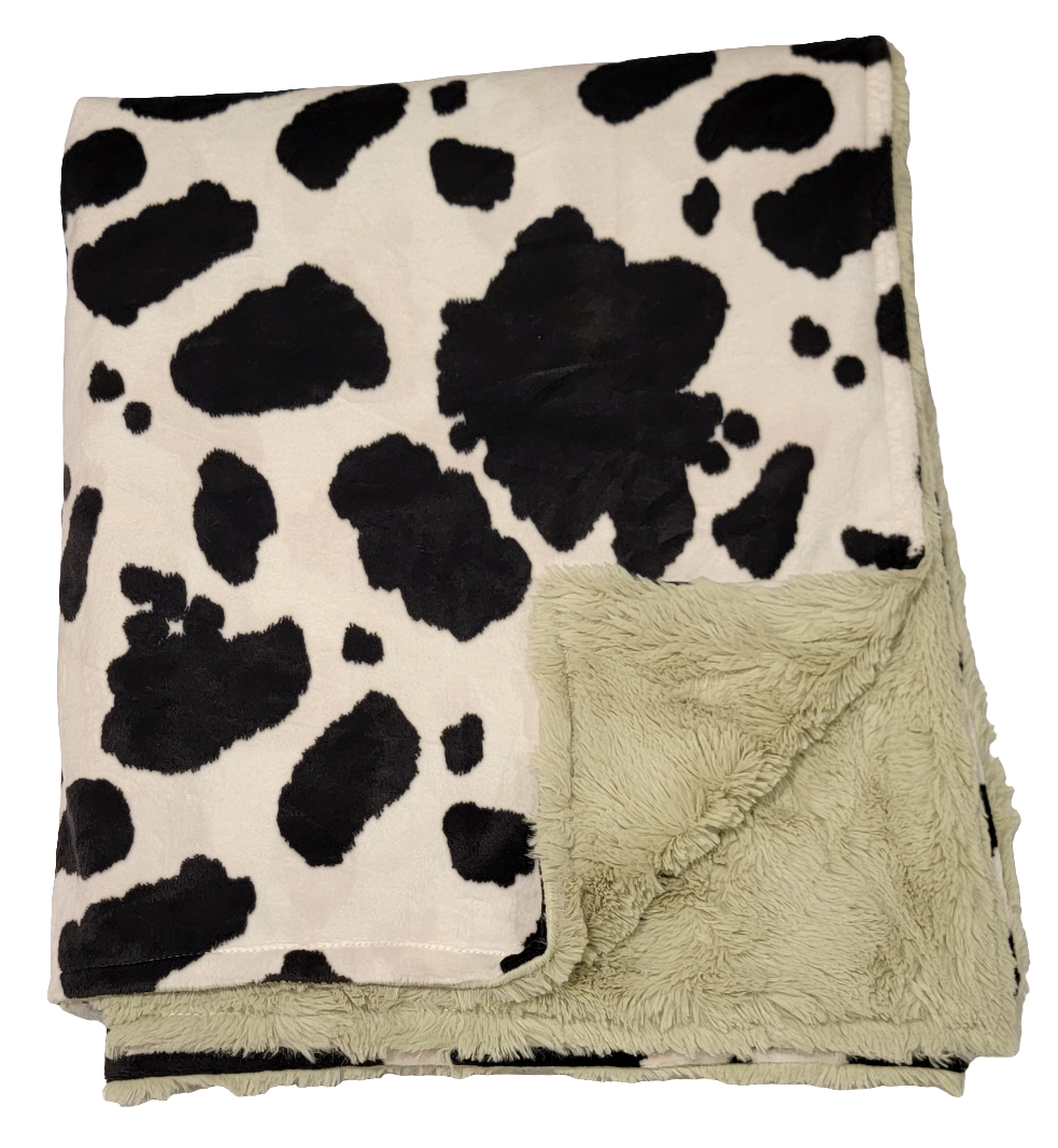 Cow Print with Serge Green Toddler Minky Blanket
