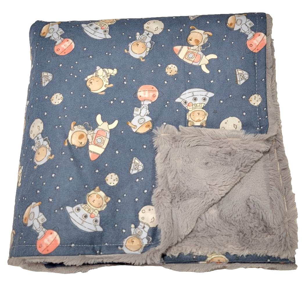 Cat Dog Spaceship Baby Minky Blanket