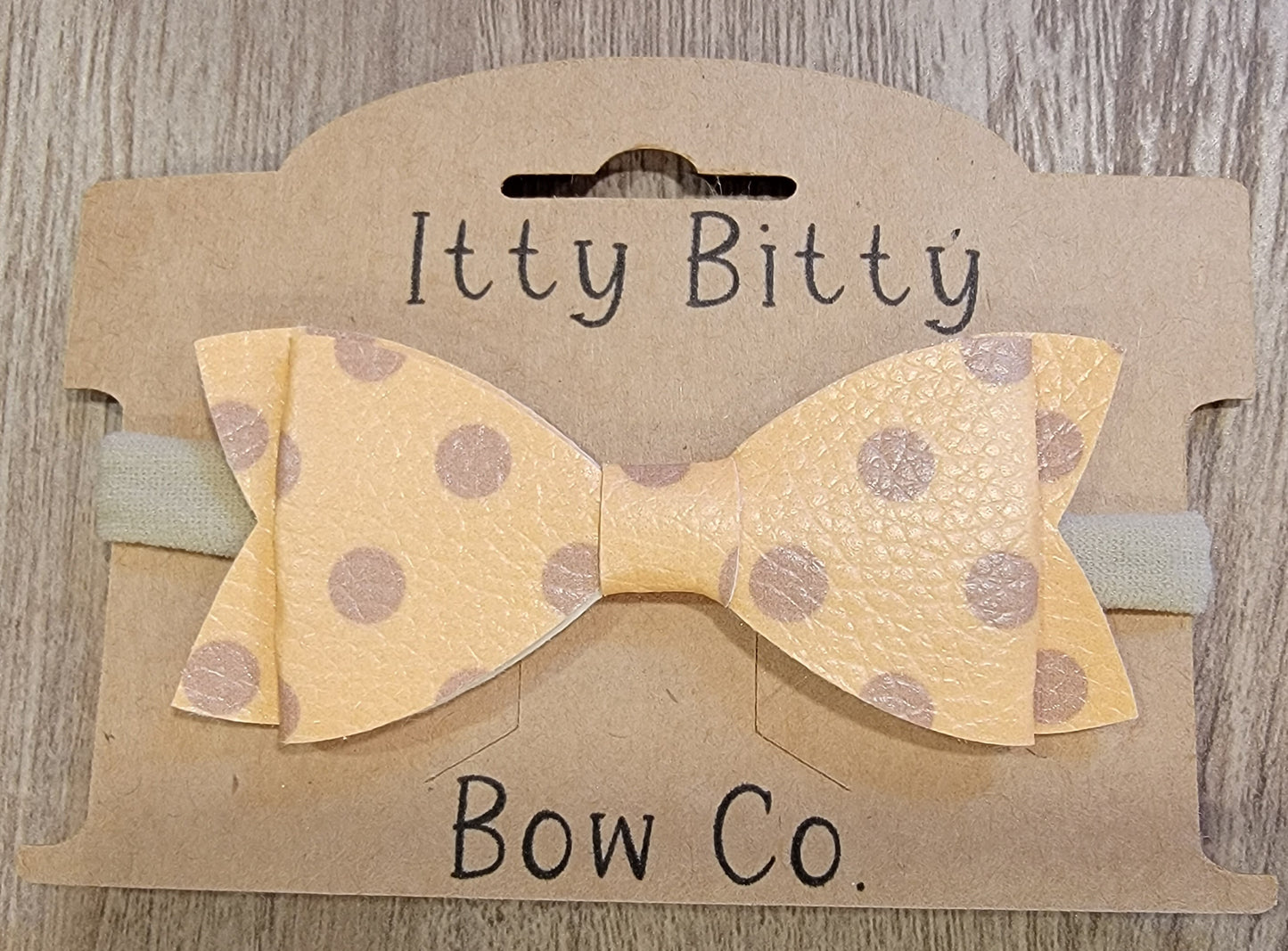 Butter w/Tan Polka Dots Nylon Bow