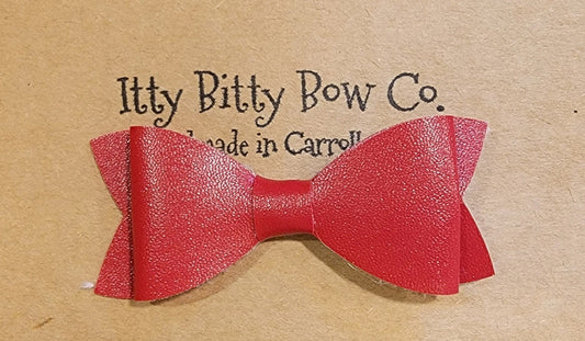 Solid Red Leather Bow Clip