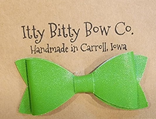 Solid Green Leather Bow Clip