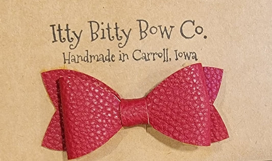 Red Pebbled Leather Bow Clip