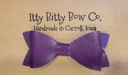 Solid Eggplant Leather Bow Clip