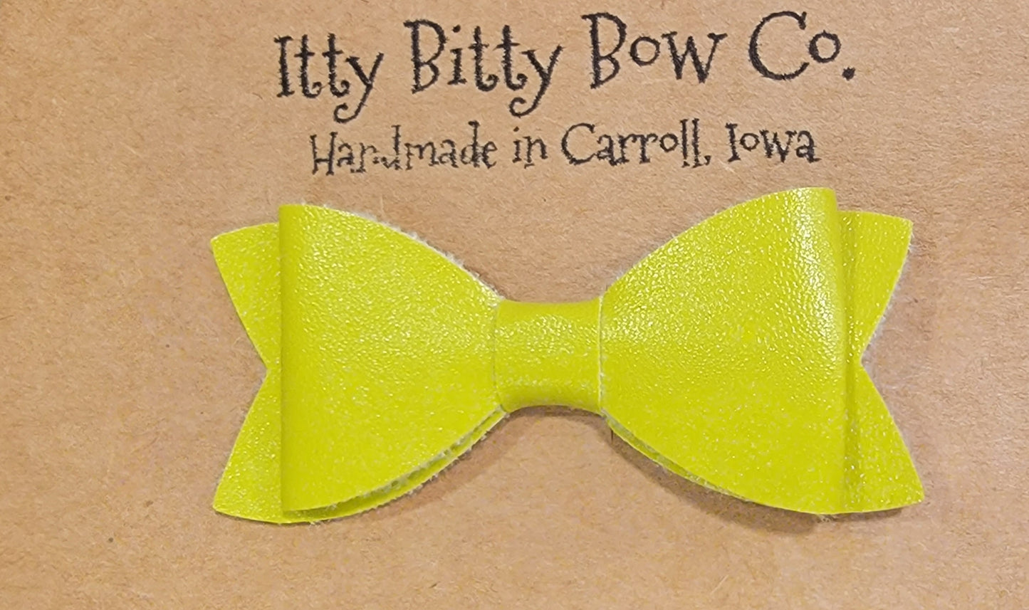 Solid Lime Green Leather Bow Clip