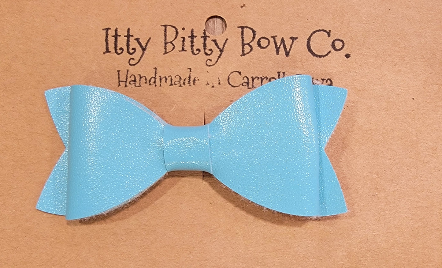 Solid Sky Blue Leather Bow Clip