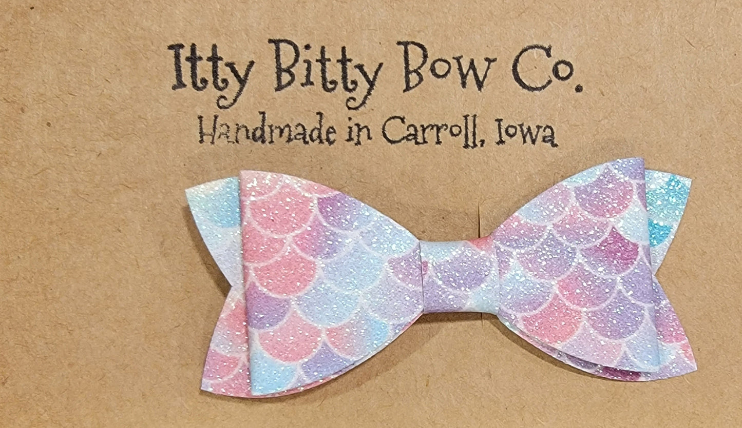 Pink and Blue Ombre Mermaid Scales Leather Bow Clip