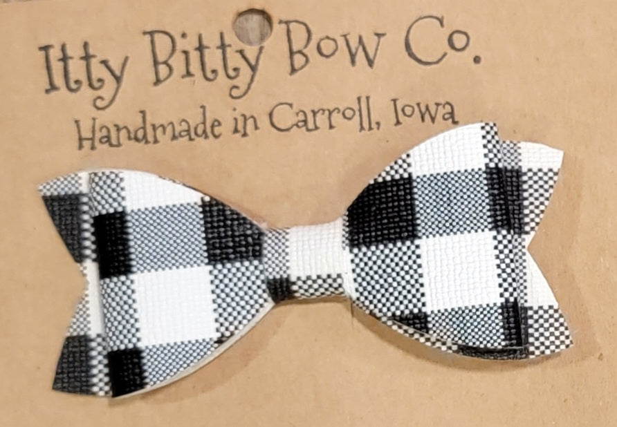 White Buffalo Plaid Leather Bow Clip