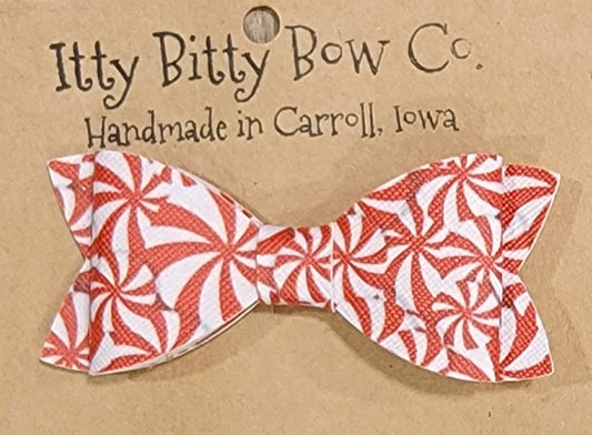 Peppermint Candies Leather Bow Clip