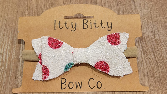 Chunky Glitter Christmas Polka Dot Leather Nylon Bow