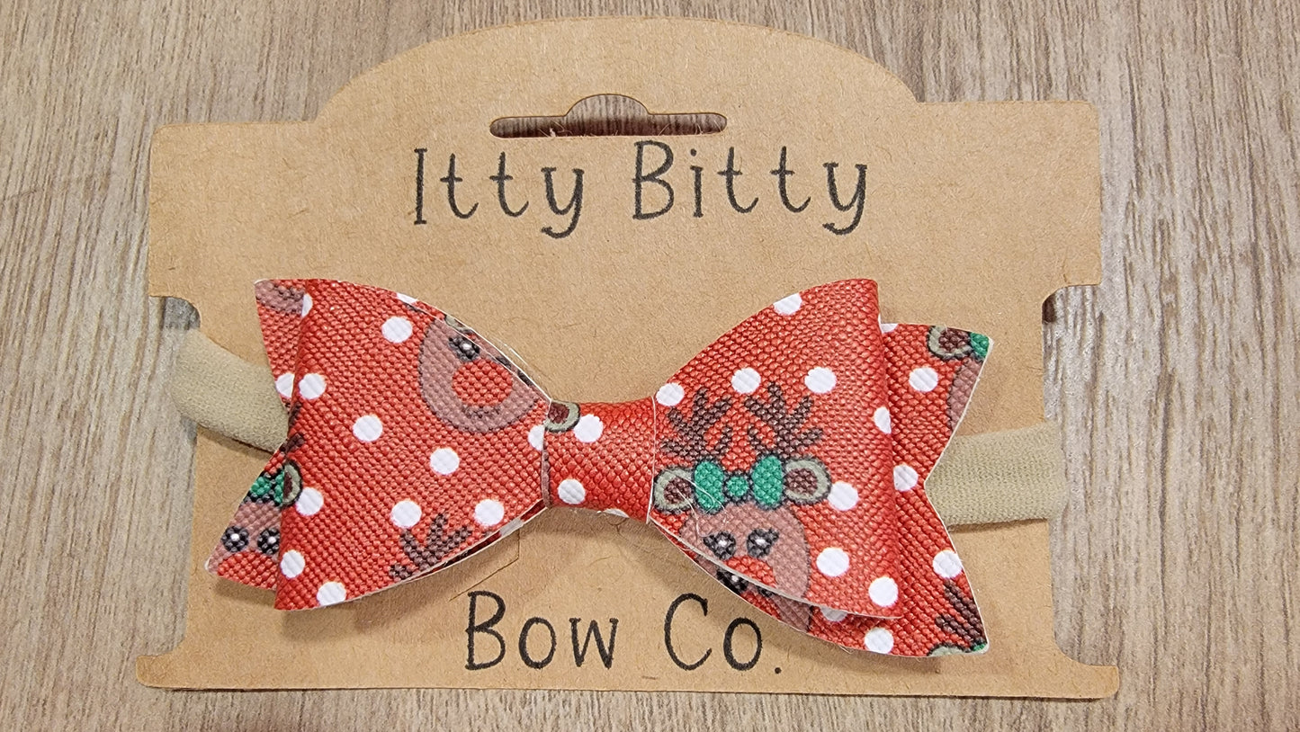 Red Polka Dot Rudolph Leather Nylon Bow