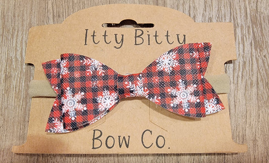 Buffalo Plaid Snowflake Leather Nylon Bow