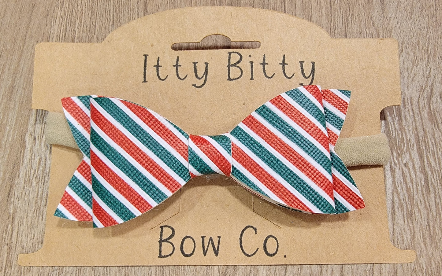 Green & Red Stripe Leather Nylon Bow