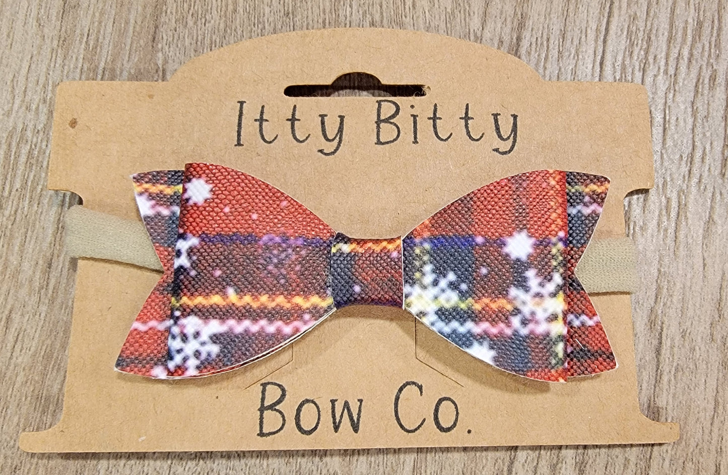 Snowflake Plaid Leather Nylon Bow