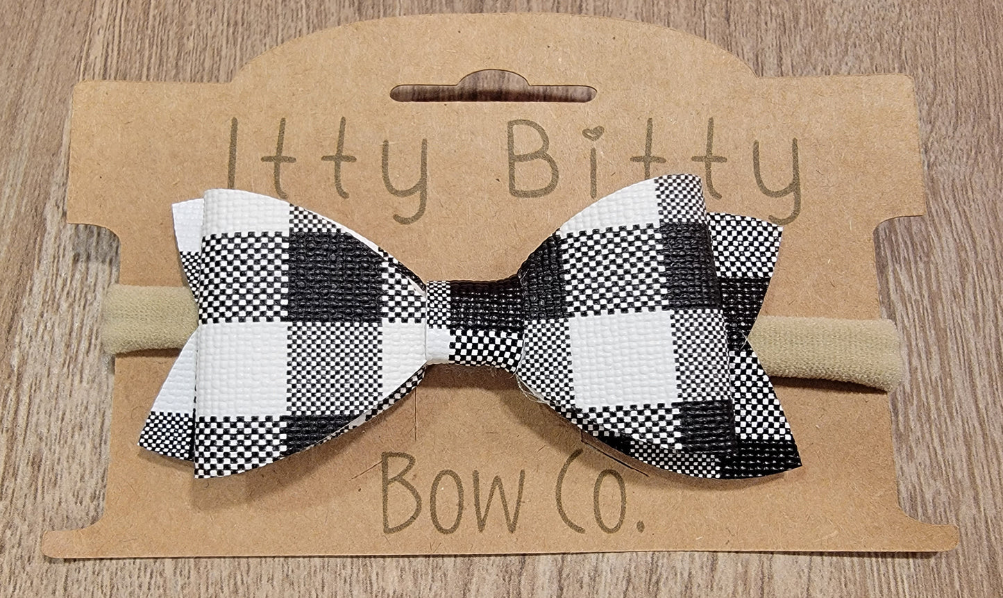 White Buffalo Plaid Leather Nylon Bow