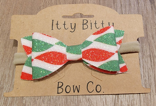 Red & Green Christmas Ribbon Glitter Nylon Bow