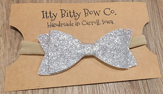 Silver Confetti Glitter Nylon Bow