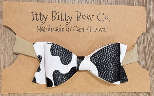 Cow Print Leather Nylon Bow