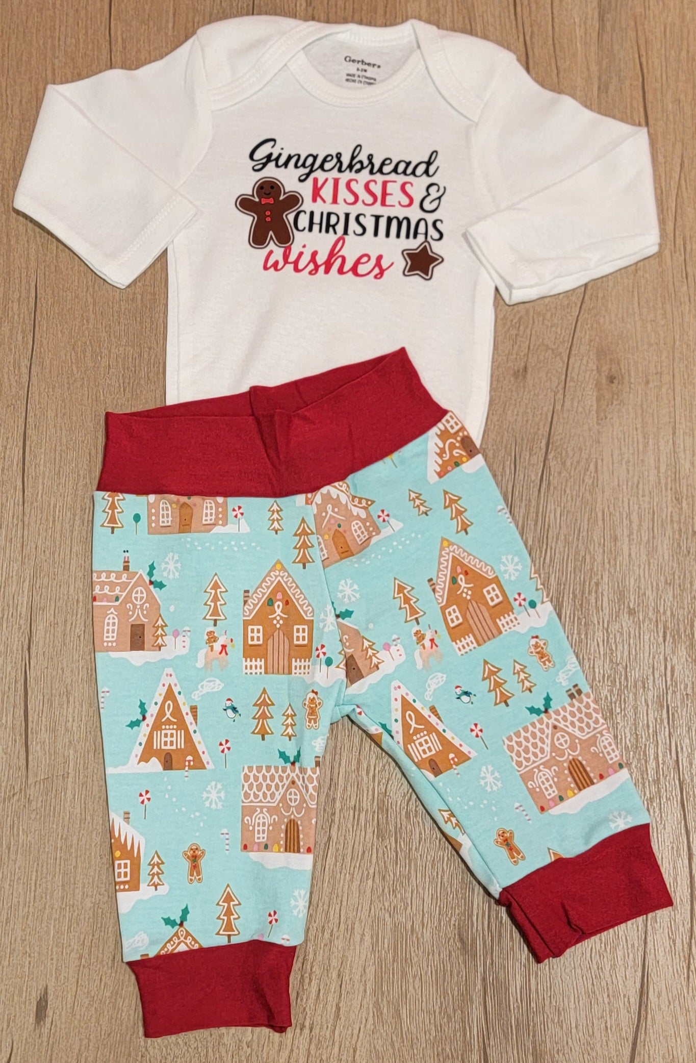 Gingerbread Kisses & Christmas Wishes Long Sleeve Onesie