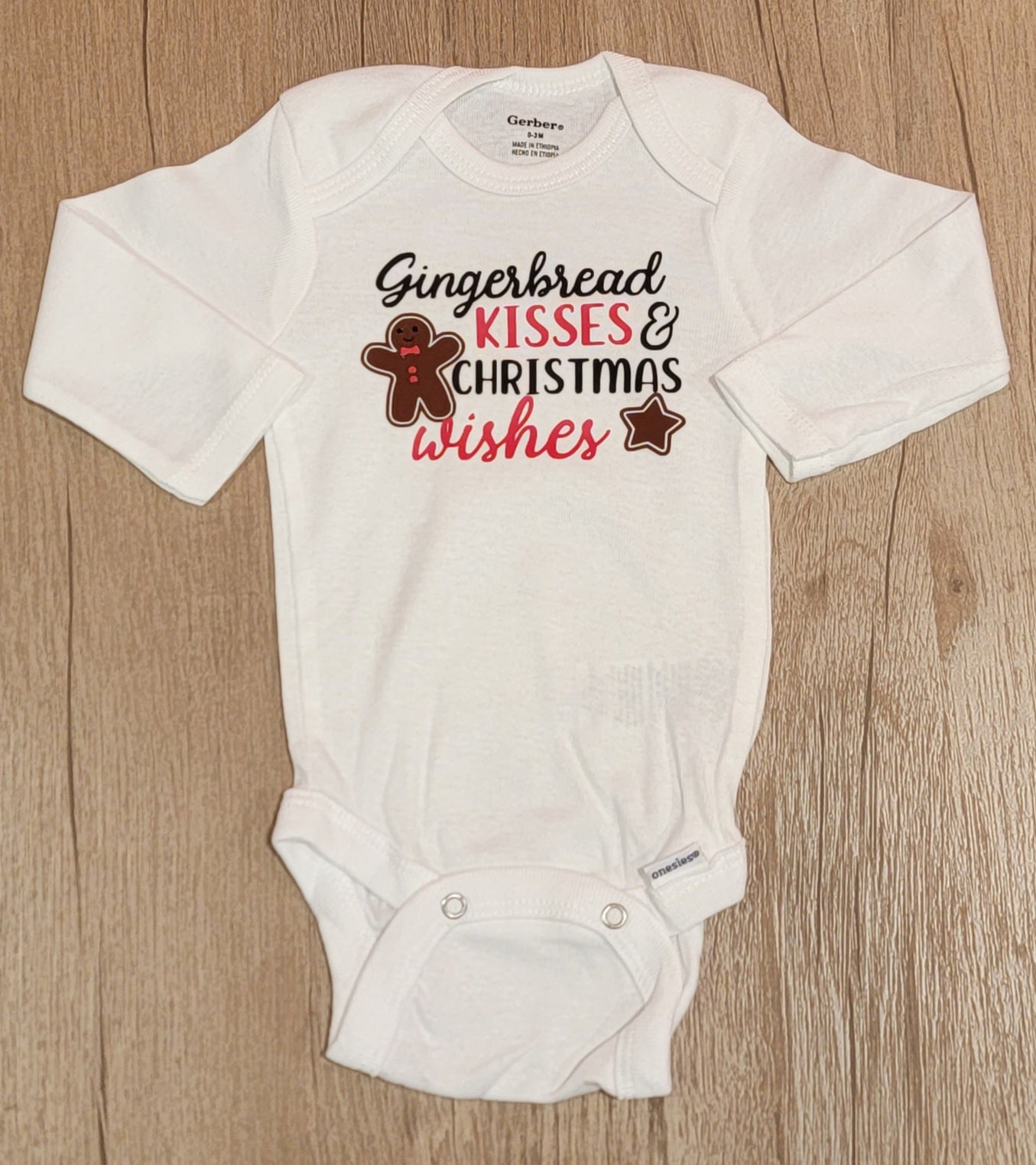 Gingerbread Kisses & Christmas Wishes Long Sleeve Onesie