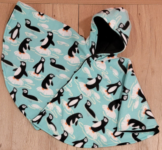 Penguins on Mint with Black Car Seat Poncho