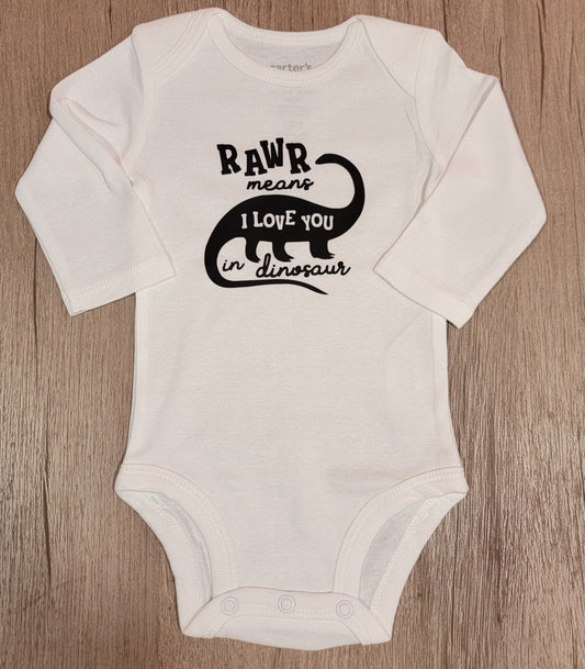 Rawr Means I Love You In Dinosaur Long Sleeve Onesie