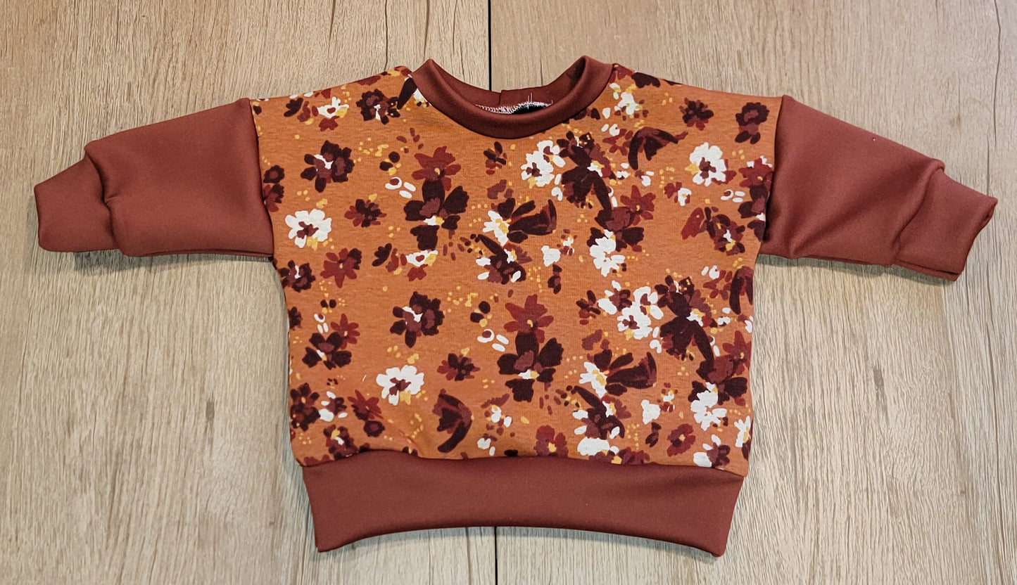 Burgundy Floral Fleece Lined Sweater