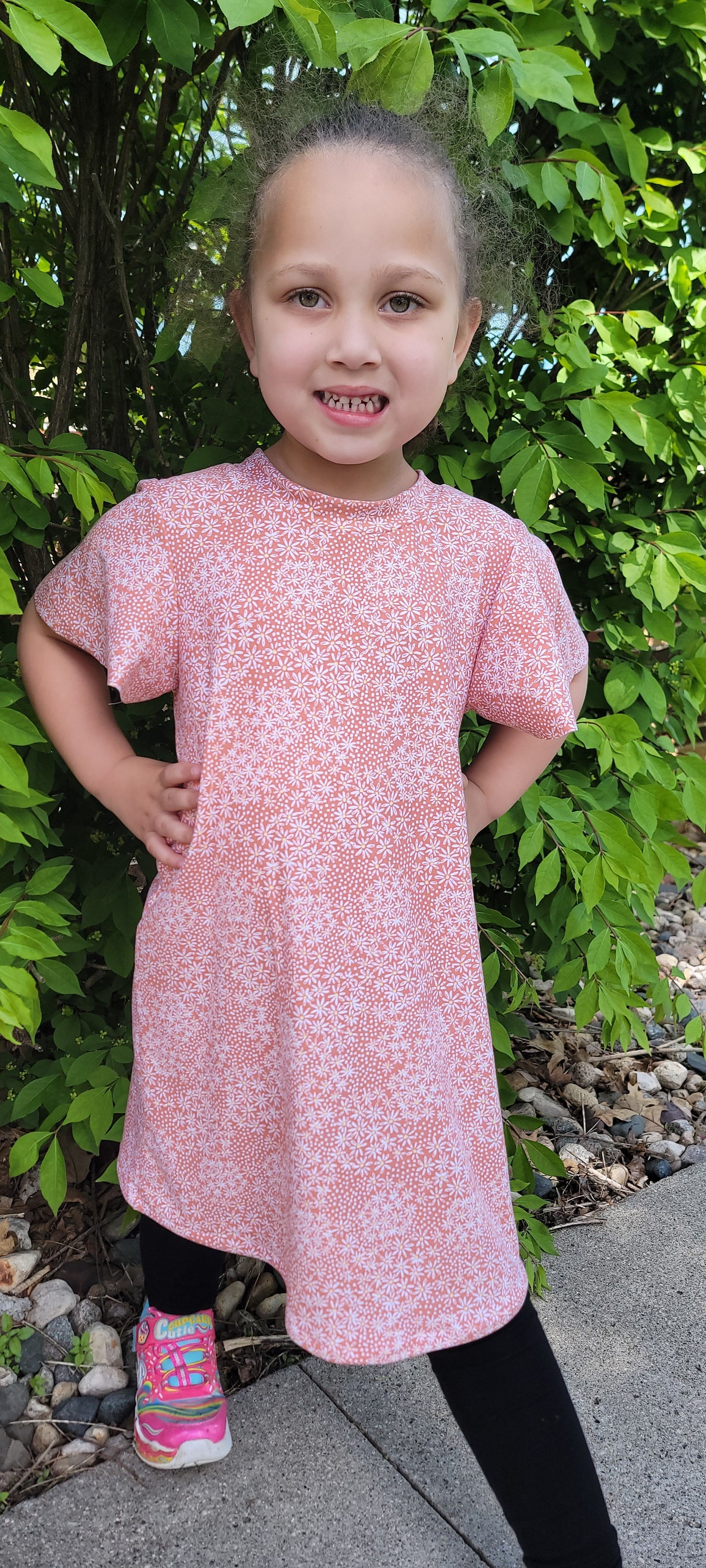 Peach Daisy Butterfly Sleeve Megan Dress