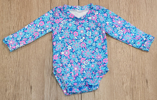 Retro Floral Rash Guard Swim Suit