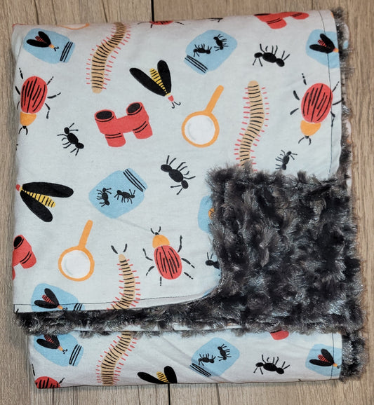 Bugs Life w/Grey Rosette Minky Back Baby Blanket