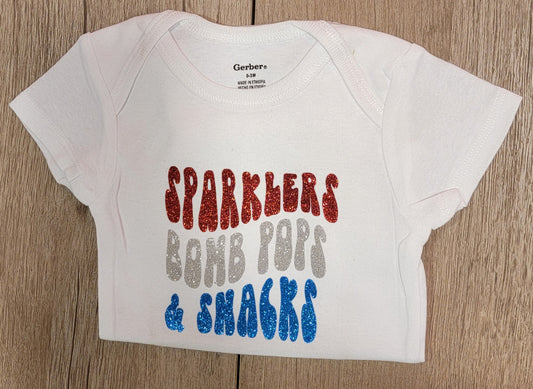 Sparklers Bomb Pops & Snacks Glitter Short Sleeve Onesie