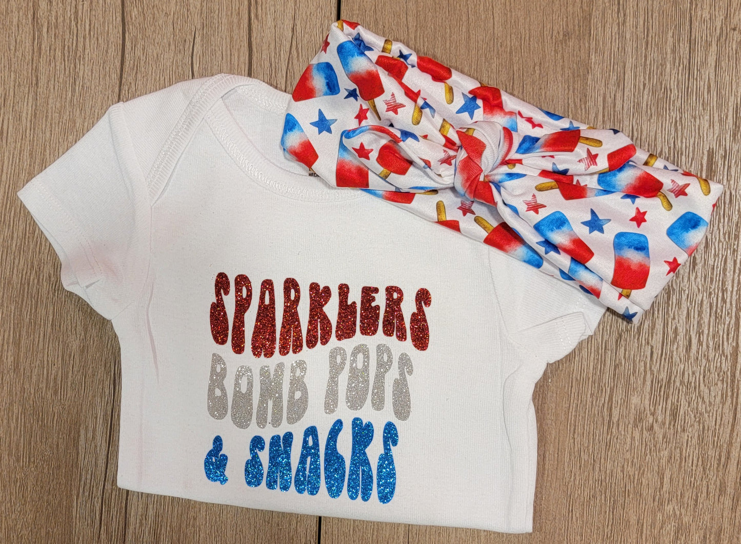 Sparklers Bomb Pops & Snacks Glitter Short Sleeve Onesie