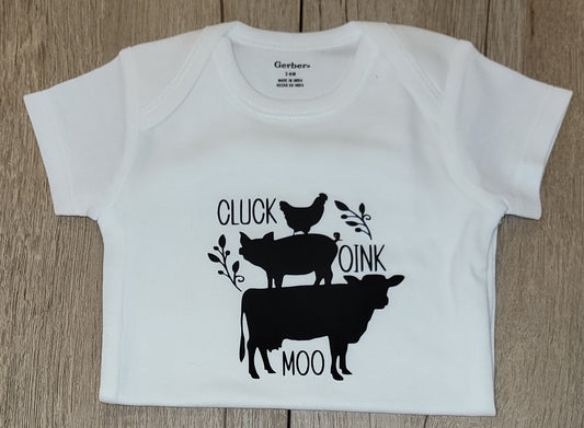 Cluck Oink Moo Short Sleeve Onesie