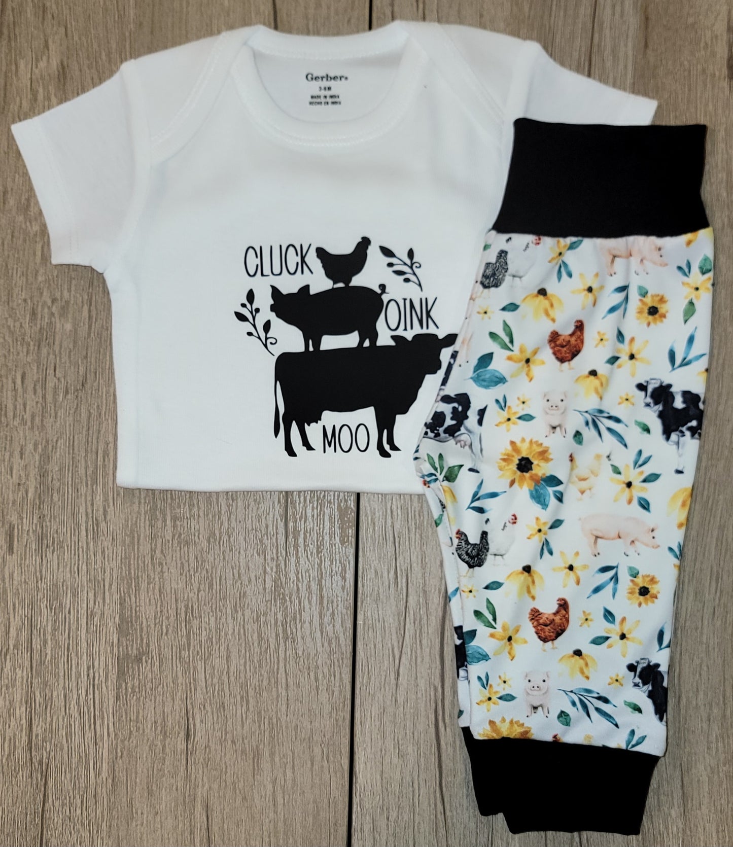 Cluck Oink Moo Short Sleeve Onesie