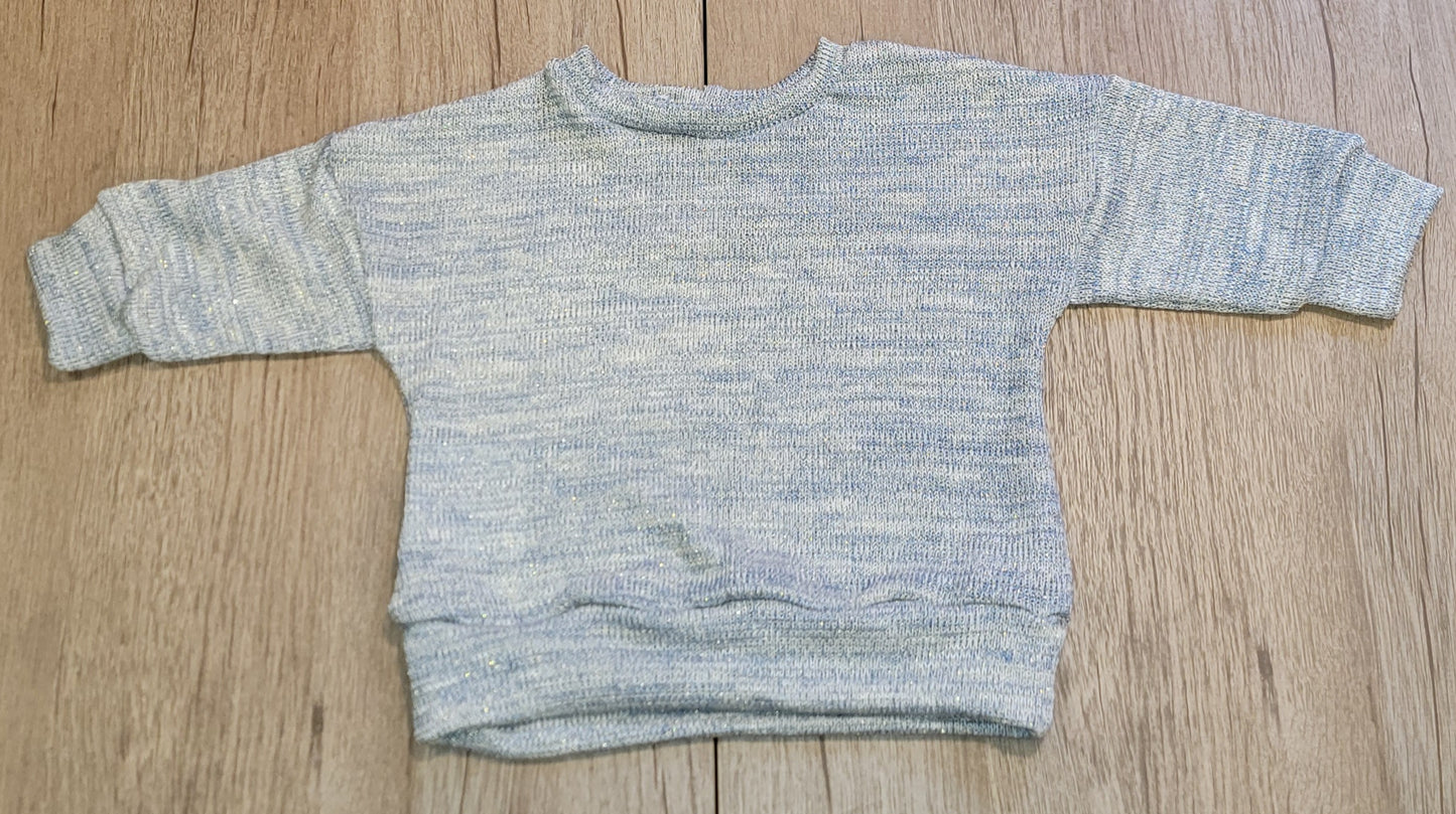 Light Blue Heather with Gold Tinsle Waffle Knit Sweater