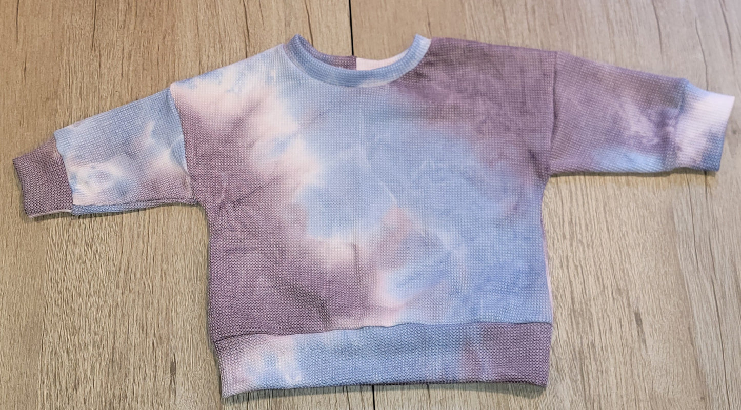 Purple, Blue, and Pink Tie Dye Waffle Knit Sweater