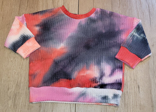 Red, Pink, and Black Tie Dye Waffle Knit Sweater