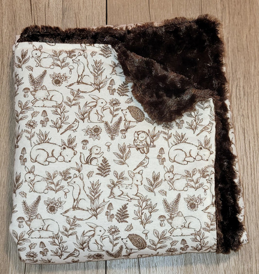 Woodland Animals With Puppy Brown Baby Minky Blanket