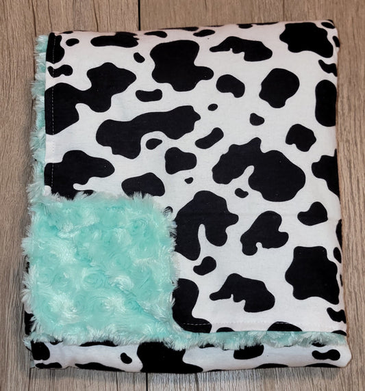 Cow Print with Mint Baby Minky Blanket