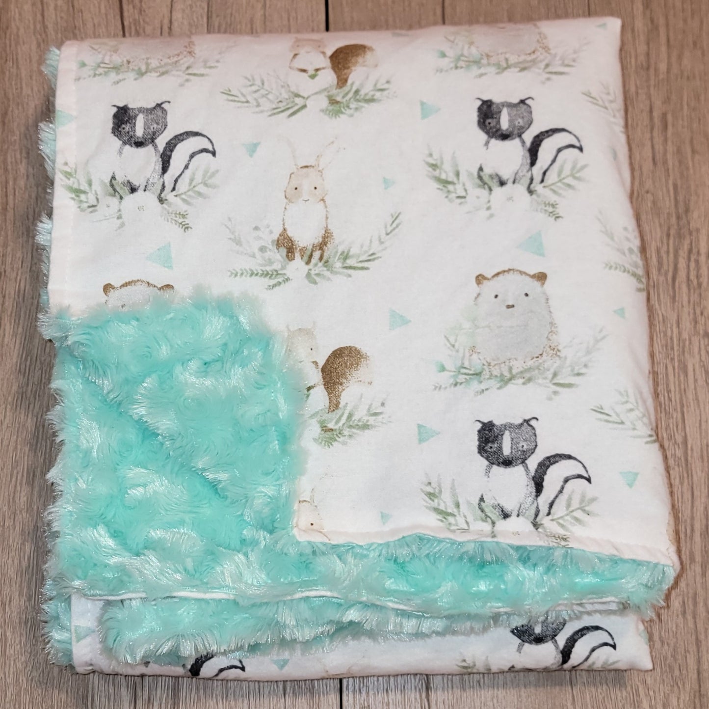 Woodland Animals with Mint Baby Minky Blanket