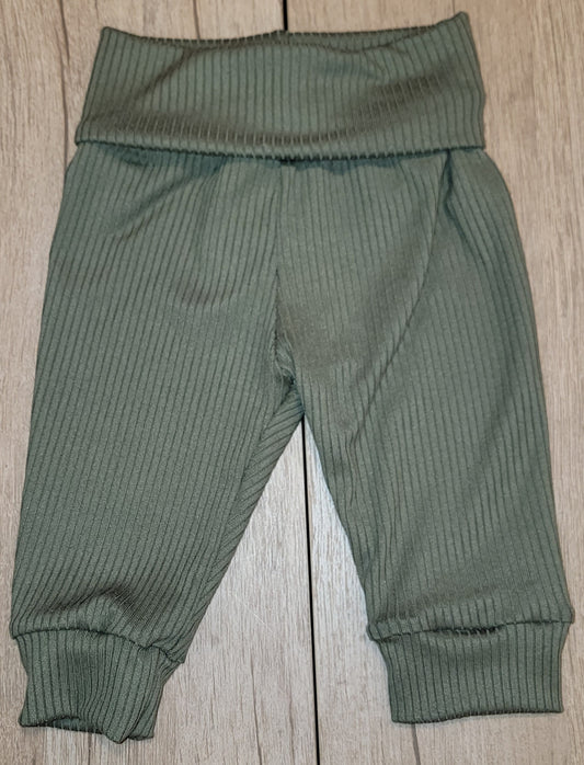 Olive Ribbed Fold Over Waistband Jogger