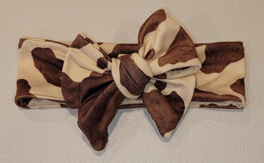 Brown Cow Print Headband Bow