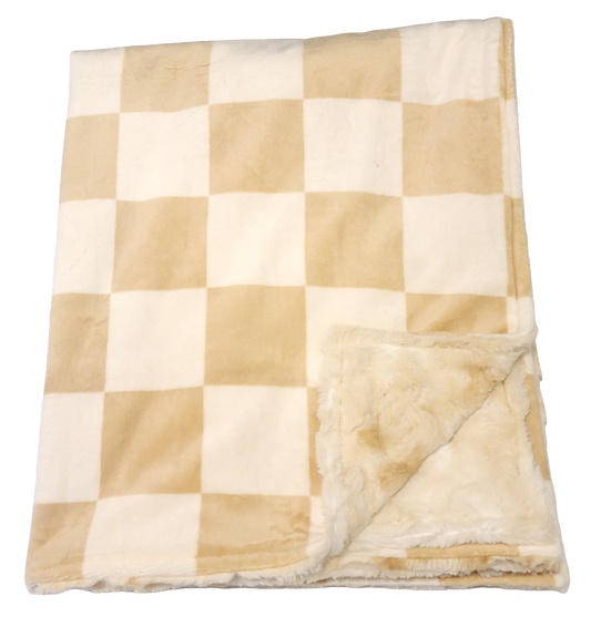 Tan Checkered Toddler Minky Blanket