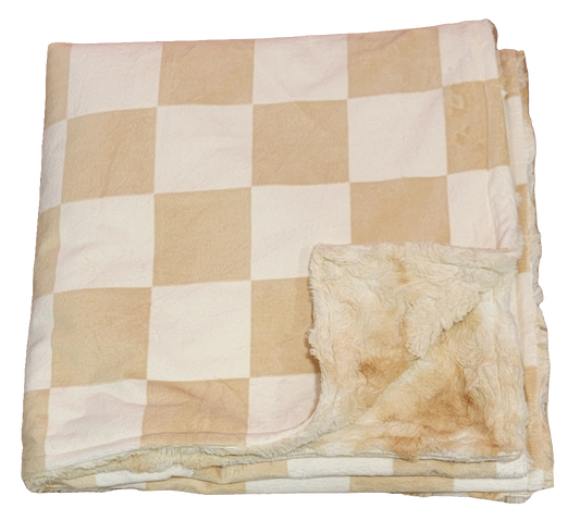 Tan Checkered Toddler Minky Blanket