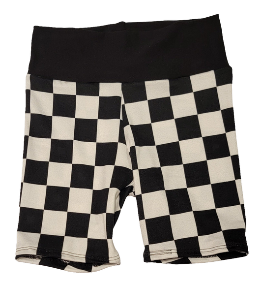 Black Checkered Print Biker Shorts