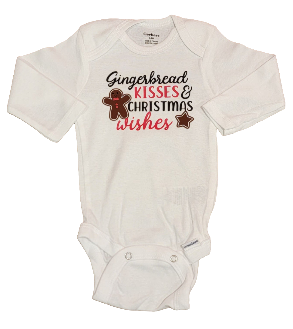 Gingerbread Kisses & Christmas Wishes Long Sleeve Onesie