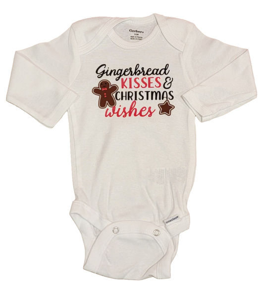 Gingerbread Kisses & Christmas Wishes Long Sleeve Onesie