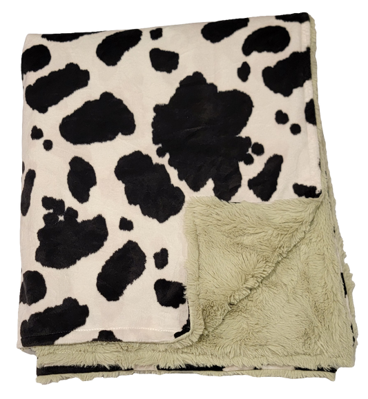 Cow Print with Serge Green Toddler Minky Blanket